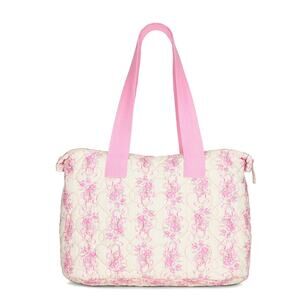 LoveShackFancy Oran Quilted Weekender Bag Pink Floral Heart Stitch Cotton